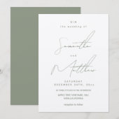 Moderne Minimalistische Saliegroene Script Bruilof Kaart (Voorkant / Achterkant)