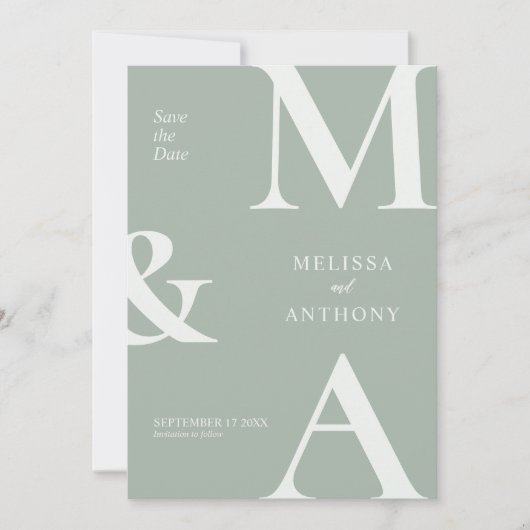 Moderne Minimalistische Saliegroene Trouwkaart 'Sa Save The Date (Voorkant)