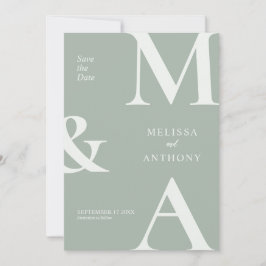Moderne Minimalistische Saliegroene Trouwkaart 'Sa Save The Date