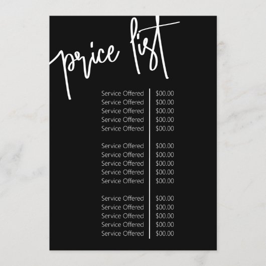 Moderne minimalistische salon Logo Price List Serv Menu (Voorkant)