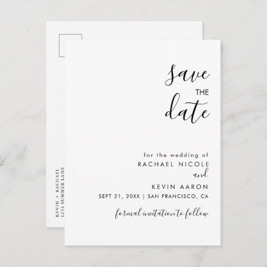 Moderne Minimalistische Save The Date-ansichtkaart Aankondigingskaart (Voorkant / Achterkant)