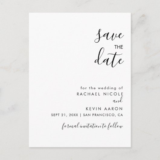 Moderne Minimalistische Save The Date-ansichtkaart Aankondigingskaart (Voorkant)