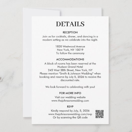 Moderne Minimalistische Save The Date Details Bijl (Voorkant)
