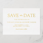 Moderne Minimalistische Save The Date Gouden Folie Uitnodiging (Voorkant)