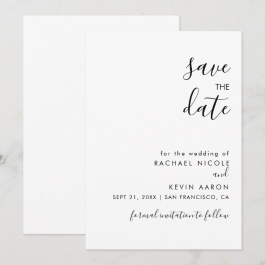 Moderne minimalistische Save the Date Kaart (Voorkant / Achterkant)