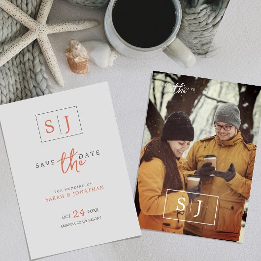 Moderne Minimalistische Save the Date met Monogram Kaart