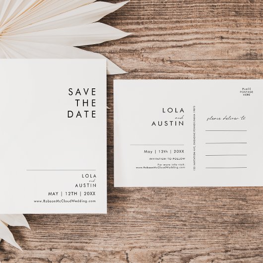 Moderne Minimalistische Save The Date Postkaart Uitnodiging Briefkaart