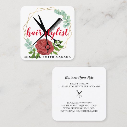 Moderne minimalistische schaar die de haar Stylist Vierkante Visitekaartje (Voorkant / Achterkant)