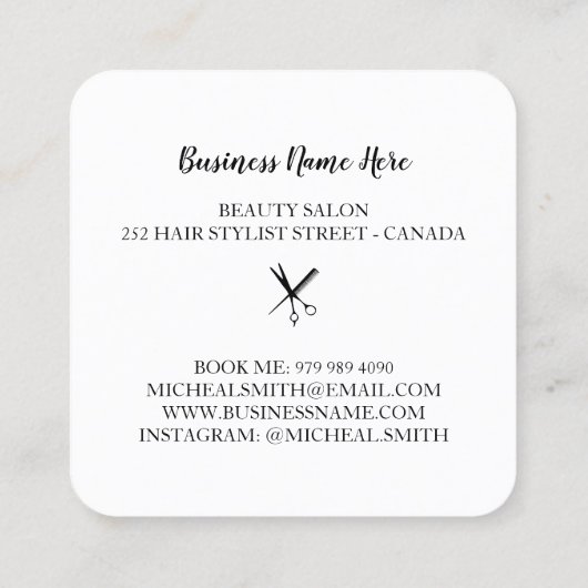 Moderne minimalistische schaar die de haar Stylist Vierkante Visitekaartje (Achterkant)