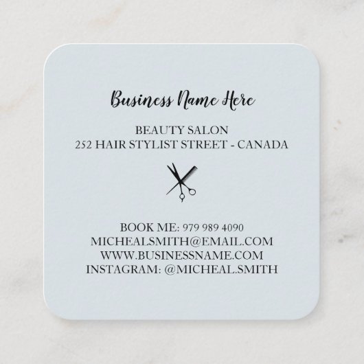 Moderne, minimalistische schaar die haarpieklijst  vierkante visitekaartje (Achterkant)