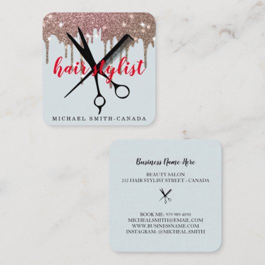 Moderne, minimalistische schaar die haarpieklijst  vierkante visitekaartje (Voorkant / Achterkant)