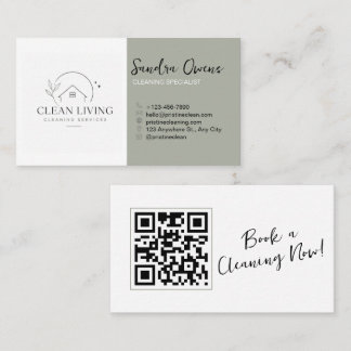 Moderne Minimalistische Schoonmaakdiensten QR-code Visitekaartje