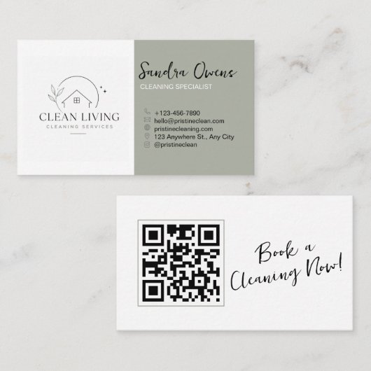 Moderne Minimalistische Schoonmaakdiensten QR-code Visitekaartje (Voorkant / Achterkant)