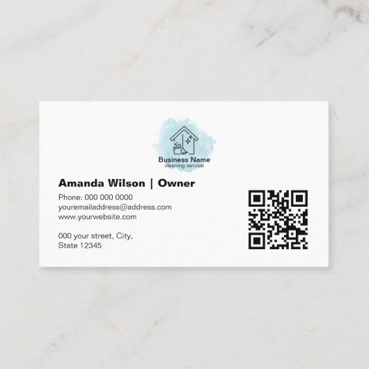 Moderne minimalistische schoonmaakdiensten QR-code Visitekaartje (Achterkant)