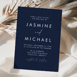 Moderne Minimalistische Schrift Navy Bruiloft Kaart