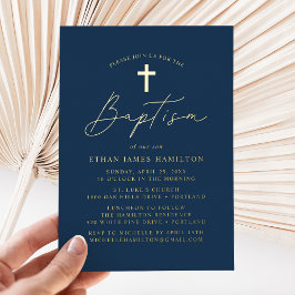 Moderne Minimalistische Schrift Navy Doop Folie Uitnodiging