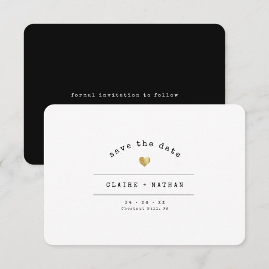 Moderne Minimalistische Schrijfmachine Goud Stof K Save The Date (Voorkant / Achterkant)