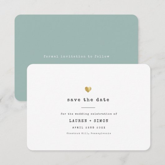Moderne Minimalistische Schrijfmachine Gouden Hart Save The Date (Voorkant / Achterkant)