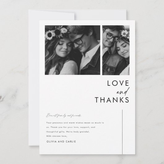 Moderne minimalistische script 3 foto bruiloft bedankkaart (Achterkant)