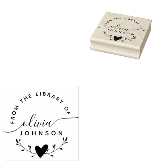 Moderne Minimalistische Script Aangepaste Biblioth Rubberstempel (Gestempeld)