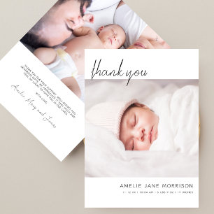 Moderne Minimalistische Script Baby Shower 2 Foto' Bedankkaart