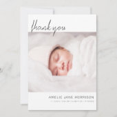 Moderne Minimalistische Script Baby Shower 2 Foto' Bedankkaart (Voorkant)