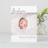 Moderne Minimalistische Script Baby Shower 2 Foto' Bedankkaart (Staand voorkant)