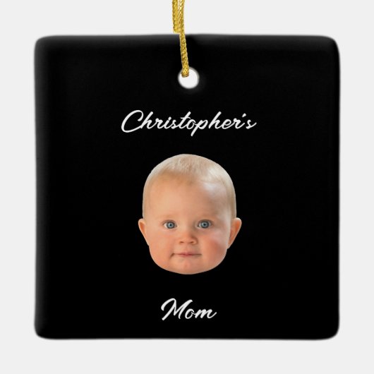 Moderne Minimalistische Script Babyface Foto Moede Keramisch Ornament (Voorkant)
