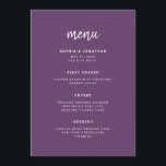 Moderne, minimalistische Script-behuizing | Wedden Menu<br><div class="desc">Deze elegante,  minimalistische trouwmenukaart is uitgerust met moderne scripttypografie en schone,  sans serif tekst voor een eenvoudig en stijlvol chassis paars en wit ontwerp waar u van houdt.</div>