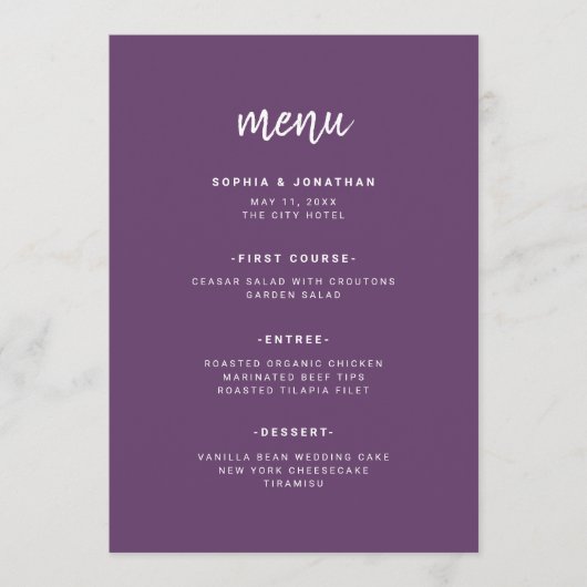 Moderne, minimalistische Script-behuizing | Wedden Menu (Voorkant)