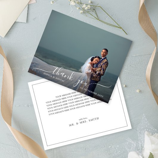 Moderne minimalistische Script Border Wedding Bedankkaart