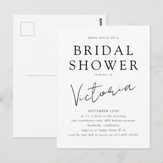 Moderne minimalistische script bruidsjurk uitnodig briefkaart (Voorkant / Achterkant)