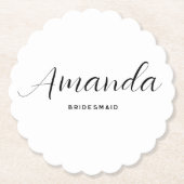 Moderne Minimalistische Script Bruidsmeisje Kartonnen Onderzetters (Voorkant)