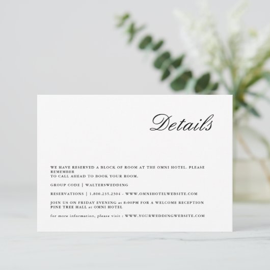 Moderne minimalistische script bruiloft detail Kaa Informatiekaartje (Staand voorkant)