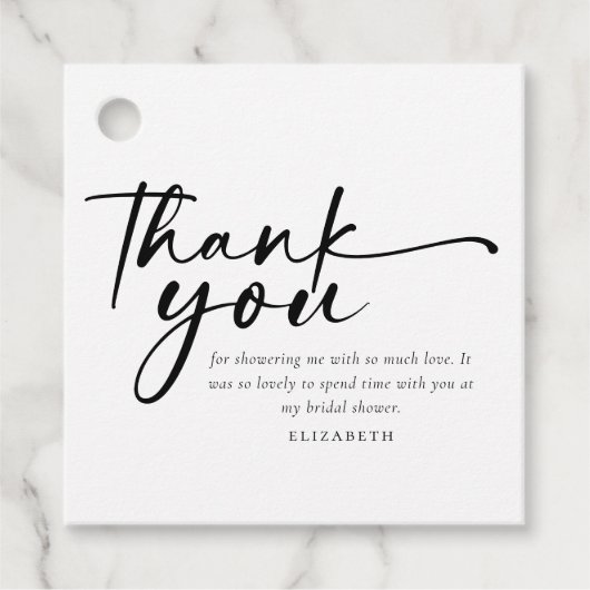 Moderne Minimalistische Script Bruiloftssalon Bedankjes Labels (Voorkant)