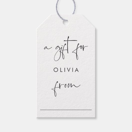 Moderne Minimalistische Script Display Douchekop Cadeaulabel (Voorkant)