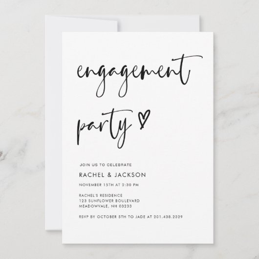 Moderne minimalistische Script Engagement Party Kaart (Voorkant)