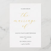 Moderne minimalistische script folie trouwkaart uitnodiging (Voorkant)