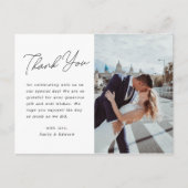 Moderne Minimalistische Script Foto Bruiloft Bedan Briefkaart (Voorkant)