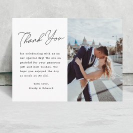 Moderne Minimalistische Script Foto Bruiloft Bedan Briefkaart
