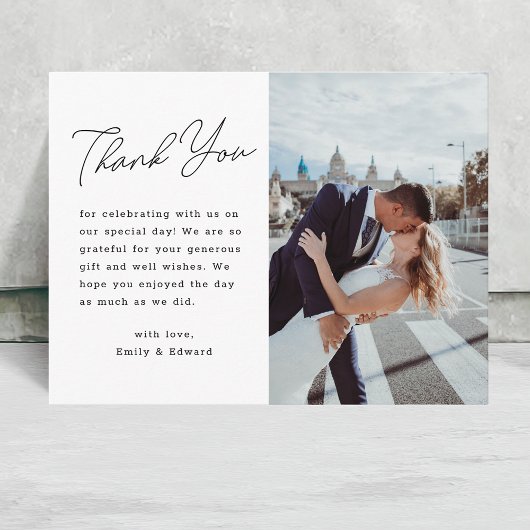 Moderne Minimalistische Script Foto Bruiloft Bedan Briefkaart