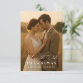 Moderne Minimalistische Script Foto Bruiloft Save The Date (Staand voorkant)