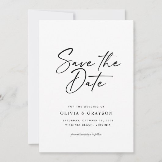 Moderne Minimalistische Script Foto Eenvoudige bru Save The Date (Voorkant)