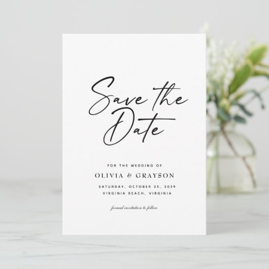 Moderne Minimalistische Script Foto Eenvoudige bru Save The Date (Staand voorkant)