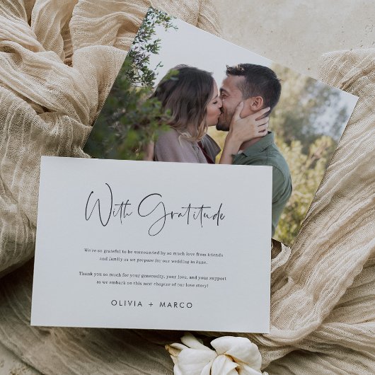 Moderne minimalistische script foto plat bedankkaart