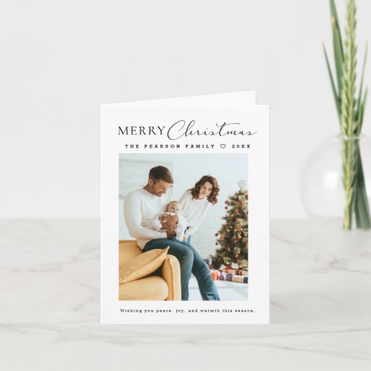 Moderne Minimalistische Script Foto Prettig Kerstf Feestdagen Kaart (Voorkant)