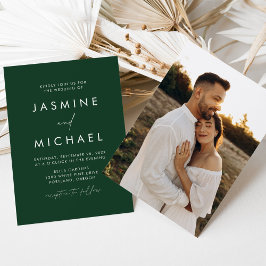 Moderne Minimalistische Script Groene Foto Bruilof Kaart