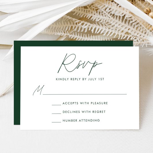 Moderne Minimalistische Script Groene Trouw RSVP Kaartje