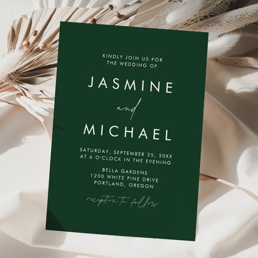 Moderne Minimalistische Script Groene Trouwkaart Kaart