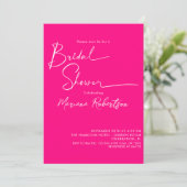 Moderne Minimalistische Script Helder Roze Bruidsf Kaart (Staand voorkant)